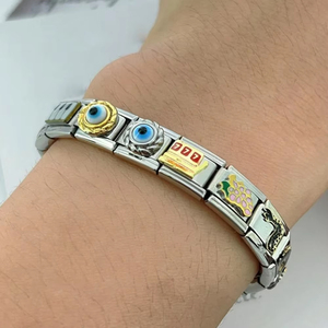Bracciale con Charms Italiani Trendy a Tema Casinò, Poker, Scacchi, Biliardo, in Acciaio Inossidabile da 9mm, Smaltato, per <span class=keywords><strong>Donna</strong></span> e <span class=keywords><strong>Uomo</strong></span>, per Creazione Gioielli Fai da Te, Regalo - Product Image 3