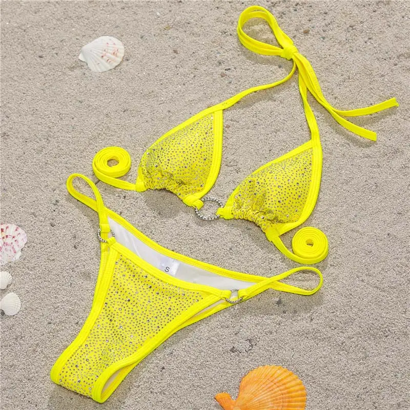 Strass EUA EURO Venda Quente Cinta Piscina Primavera Anel Sexy 2 Pcs Conjuntos Encobrir Triângulo Maiô Copa Tanga Biquínis Praia Swimwear