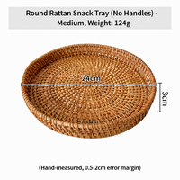 Ensemble de 3 plateaux de rangement ronds décoratifs en osier naturel avec poignées blanches pour table basse, service de nourriture et de pain, en rotin tressé à la main
