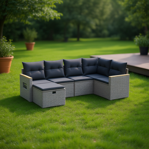 Grey Pe <b>Rattan</b> Modular Garden <b>Sofa</b> Set 6 Seater Outdoor Furniture Contemporary Design - Product Image 2