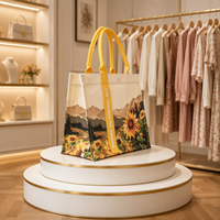 Sacs fourre-tout en toile à motif floral pour femme avec logo personnalisé, fermeture à bouton, taille 14 pouces, pour un usage quotidien