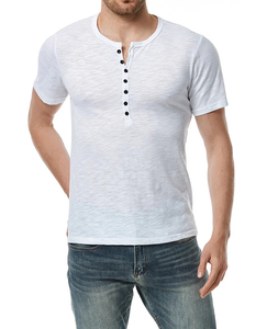 Vente en gros Chemise Henry d'été décontractée de couleur blanche et solide à manches courtes pour homme T-shirt athlétique de sport coupe ajustée - Product Image 2