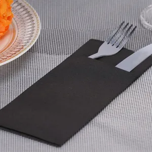 Thick High Premium Quality Air Laid Pocket Dinner Napkin Wedding Napkin Black Customized Logo Table Restaurant Disposable Paper