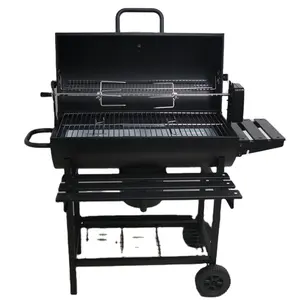 New Product Outdoor Large Garden Barbeque Trolley Charcoal Barbecue Barrel Bbq Grill With Rotisserie Roast Chicken Rack