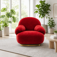 Fauteuil d'appoint moderne en tissu rouge, canapé simple incurvé, fauteuil de détente avec base en métal doré pour salon