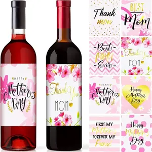 Креативная Золотая штамповка, декоративная тема для Дня матери, личная клейкая этикетка для бутылки вина, шампанского