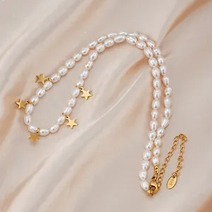 新款时尚饰品女性18k镀金定制吊坠星星淡水珍珠项链