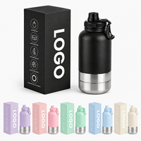 Bouteille d'eau isotherme portable 3-en-1 en acier inoxydable avec logo personnalisé, récipient alimentaire et gamelle sans BPA pour chien, idéale pour les voyages en extérieur