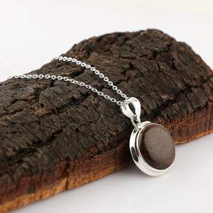 Gemkora <b>Dinosaur</b> Bone Crystal Pendant <b>Necklace</b> Natural Stone Round Cabochon Bezel Setting Unisex Everyday Wear - Product Image 3