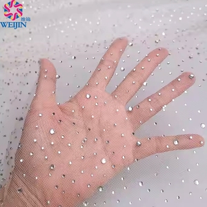 ผ้าโพลีเอสเตอร์สำหรับงานแต่งงาน3D สำหรับเจ้าสาวคริสตัลพลอยเทียมสีขาวติดเพชรตาข่ายพลังสูง100% กระบวนการถักตัวอย่างฟรี - Product Image 2