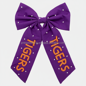 Custom Jumbo Team Spirit TIGERS Bow Large Grosgrain Ribbon Accesorio para el cabello Elástico Cola de caballo Titular para niños Satén Fiesta - Product Image 1