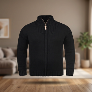 Cardigan technique haut de gamme pour homme, col roulé zippé, détails côtelés, anti-plis, hiver, décontracté chic, ODM, Spandex/Coton - Product Image 3