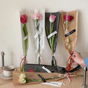 Sacs en plastique couleur unie à prix réduit pour fleurs, sacs OPP autoportants pour emballage de bouquet unique - Product Image 5