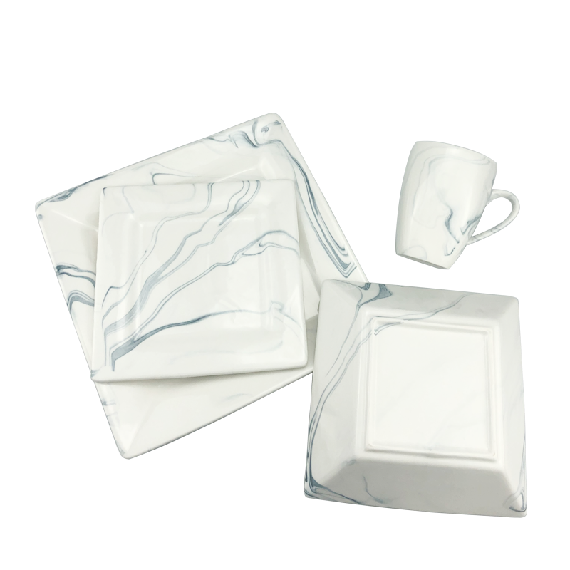 Mable 16 pcs en céramique ensembles de dîner de luxe prix de la vaisselle grès carré forme assiettes cuisine vaisselle vaisselle