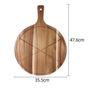 Tabla redonda de madera de acacia para pizza con asa, bandeja de madera maciza para queso y pan, para servir café y té en hoteles. - Product Image 4