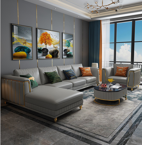 Mueble moderno de estilo europeo para sala de estar, mueble modular de pie de esquina de metal, sofá en forma de <span class=keywords><strong>L</strong></span> de cuero, conjunto de cama - Product Image 3