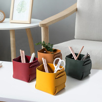 Porte-pinceaux de maquillage en cuir PU pour bureau, pliable, organiseur de stylos pour la maison, boîte de rangement pour petits objets