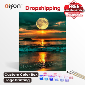 Orfon Dropshipping Peinture par numéros pour adultes Europe Lune sous le <span class=keywords><strong>coucher</strong></span> du <span class=keywords><strong>soleil</strong></span> Peinture acrylique sur toile DIY Paysage marin Décoration murale pour <span class=keywords><strong>la</strong></span> maison - Product Image 1
