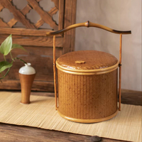 Panier de pique-nique multifonctionnel en bambou brun naturel de style zen, écologique, grand panier tissé avec poignée, rangement décoratif oriental