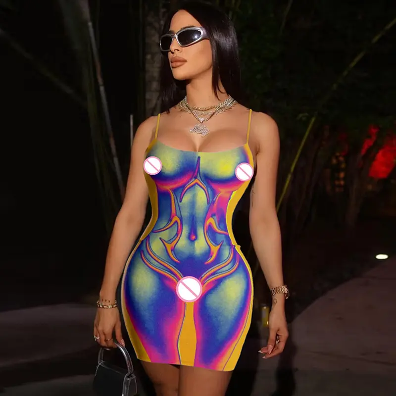 Mới Đến 2023 Mùa Hè Phụ Nữ Ăn Mặc Phụ Nữ Sexy 3D In Không Tay Câu Lạc Bộ Ngắn Bodycon Mini Dress Hot Thiết Kế Dresses