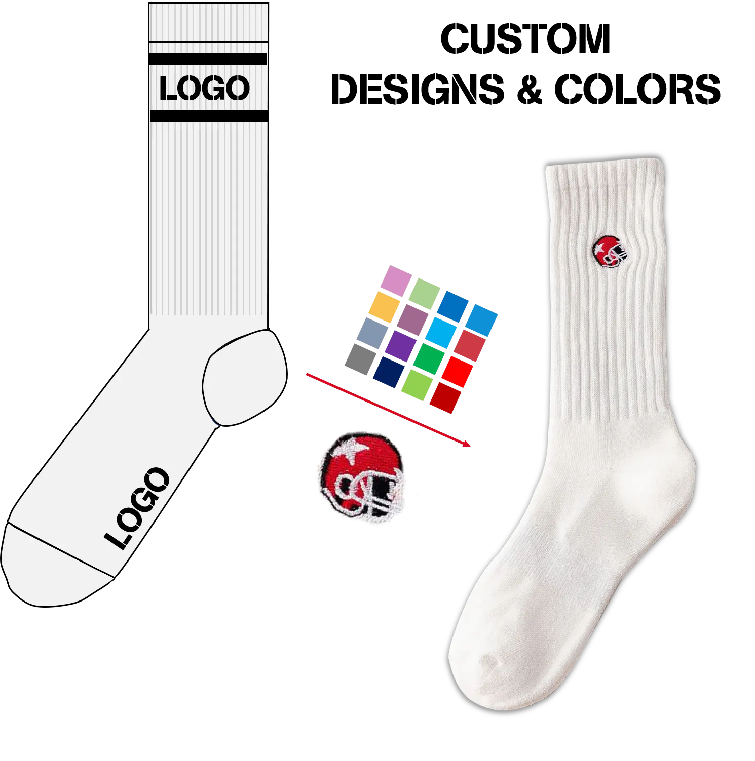 Белые мужские спортивные носки с вышивкой и логотипом на заказ