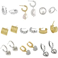 Brincos de pérola banhados à ouro, brincos de pérola da moda, joias para mulheres, moissanite, zircônia, prata esterlina 925
