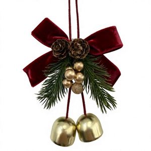 Elegante y Popular Lazo Rojo de Terciopelo para Navidad con Campanas, Piñas y Adornos Hechos a Mano, Suaves, de 18 cm, AP133A, Decoración Festiva Personalizada para Árbol de Navidad - Product Image 1