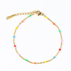 Colorful <b>Bead</b> Stainless Steel Enamel <b>Bracelet</b> Cross Chain <b>Gold</b> Women's Jewelry Gift H1074 - Product Image 4