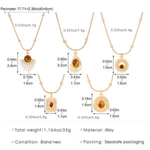 Collar de ojo de tigre marrón Retro Vintage para mujer, cadena de suéter con colgante cuadrado redondo <span class=keywords><strong>Sunshine</strong></span> para uso diario - Product Image 2