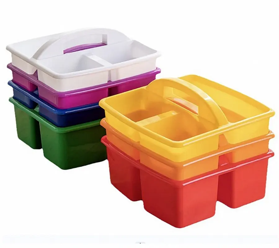 Constructed with Durable Plastic Organizer Stackable 3 Compartment with Handle School Art Caddy Assorted