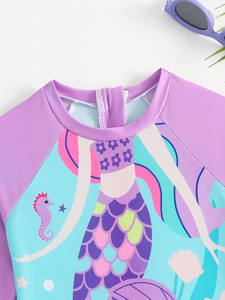 Trajes de Baño de una Pieza para Niñas, Traje de Baño Hawaiano de Manga Larga, Bonito Traje de Baño de <span class=keywords><strong>Sirena</strong></span> de Dibujos Animados, Camisetas de Playa para Surfear - Product Image 3