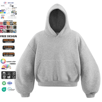 Sudaderas con Capucha Cortas de Hip Hop con Hombros Caídos, Lisas, de Corte Holgado, de Alta Calidad, Estilo Urbano, Oversize, de Algodón Grueso