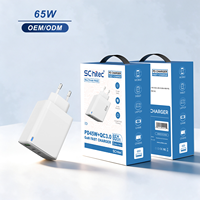 Chargeur rapide GaN 65W certifié CE avec prise EU, adaptateur USB-C PD multi-ports, chargeur d'ordinateur portable ultra-rapide pour les voyages et la maison