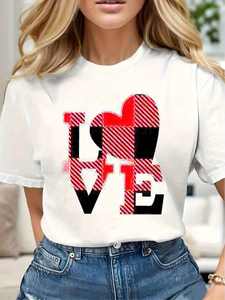 เสื้อเชิ้ตแขนสั้นคอกลมลำลองสำหรับผู้หญิงลายหัวใจวันวาเลนไทน์ผ้าฝ้าย 100% ระบายอากาศได้ดีสำหรับฤดูใบไม้ผลิและฤดูร้อน - Product Image 3