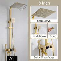 Ensemble de douche mural numérique LED en acier inoxydable et cuivre doré, de luxe moderne, pour salle de bain et hôtels