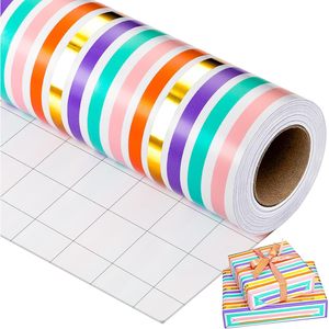 Rollo de Papel de Regalo con Rayas Arcoíris y Lámina Dorada, 46.8 Pies Cuadrados, de una Sola Cara, Reciclable, para Cumpleaños, Baby Shower, Bodas - Product Image 1
