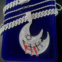 Collier chaîne cubaine en diamant sur mesure, en cuivre écologique, style sportif Hip-Hop, motif lune, style Dark Wind Ruffian