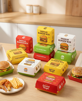 Boîte à hamburger biodégradable en forme de coquille de palourde, emballage en papier pour hot-dogs à emporter, boîte à burger personnalisée