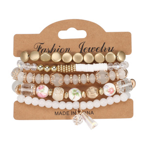 Fashion Jewelry <b>Sets</b> Beaded Tassel <b>Bracelets</b> Women's Party Costume Jewelry Multi Layer Elastic Stretchy Handmade China - Product Image 6