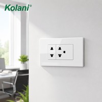 Placa de Alimentación de Pared de Montaje Oculto Kolani 120 de Doble Módulo, Enchufe de 2 Orificios y Tomacorriente Universal Multifunción de 3 Pines, Panel de PC Blanco Brillante