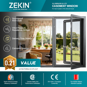 Ventana Abatible de Aluminio con Rotura de Puente Térmico Moderna NFRC AS2047, Resistente a la Presión del Viento, con Doble Acristalamiento de Vidrio Templado - Product Image 1