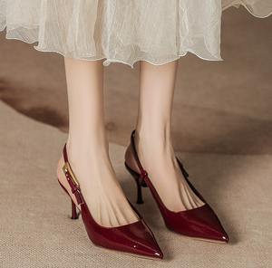 Scarpe da donna estive di nuovo Design da donna <span class=keywords><strong>sandali</strong></span> con <span class=keywords><strong>tacco</strong></span> sottile a punta con un cinturino Sexy rosso con <span class=keywords><strong>tacco</strong></span> alto in Pu - Product Image 3
