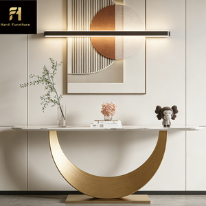 Italiaanse luxe design sinterstenen halvemaanvormige consoletafel van hoge kwaliteit, gouden decoratieve entreetafel voor thuis - Product Image 3