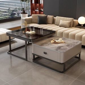 Mesa de Centro de Lujo a Precio Accesible, Moderna y Minimalista para Sala de Estar, Mesa de Centro Cuadrada con Tapa de Piedra/Vidrio, Superventas - Product Image 1