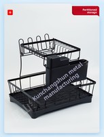 Égouttoir à vaisselle multi-niveaux en fer, design moderne et minimaliste, multifonctionnel, autoportant, sans perçage, avec support pour couteaux, baguettes et rangement pour tasses