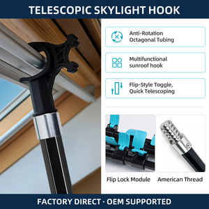 Perche télescopique Skylight Hook Pole 4 sections avec verrouillage à bascule, poignée souple et tête de rechange pour ouverture de fenêtre haute, résistante au torsion - Product Image 2