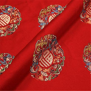 Merveilleux 100% Polyester Brocart Tissu Jacquard Rouge Design Traditionnel pour Nouvel An Vêtements De Noël Vêtement - Product Image 1