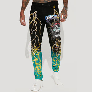 AeeDenim Custom LOGO uomo Rocker capo Painting Wash elasticizzato ginocchio strappato <span class=keywords><strong>Super</strong></span> Skinny Fit <span class=keywords><strong>Jeans</strong></span> pantaloni lunghi in Denim - Product Image 2