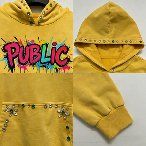 เสื้อฮู้ดดี้ผ้าหนา 400GSM แบบสั่งทำพิเศษ ขอบเสื้อหดตัวได้ ซักแบบวินเทจ พิมพ์ลายกราฟฟิตีด้วยเทคนิค DTG ประดับเพชรและคริสตัล สำหรับผู้ชาย - Product Image 2