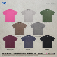 Kaos Pria 275G Heavyweight Fried Snowflake Washed Regular Shoulder Vintage Batik Streetwear Tee Custom Logo